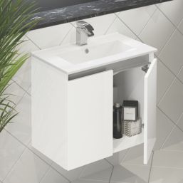 Newland  Double Door Wall-Mounted Vanity Unit with Basin Gloss White 600mm x 370mm x 540mm