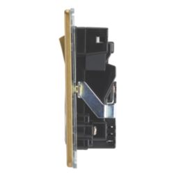 Contactum Lyric 13A 2-Gang DP Switched Socket + 4.8A 24W 2-Outlet Type A & C USB Charger Brushed Brass with Black Inserts