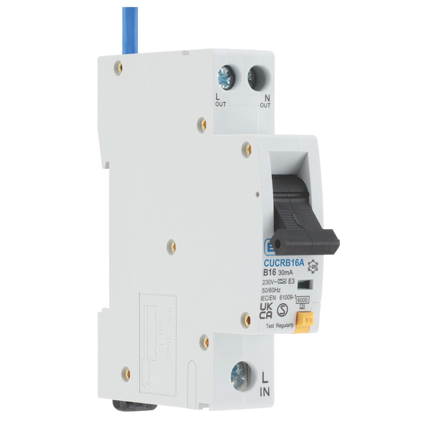 British General Fortress 16A 30mA Type A SP & N B Curve Compact RCBO (969VF)