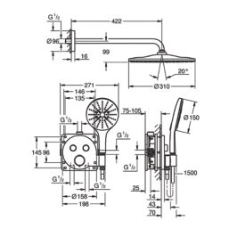 Grohe Precision SmartControl HP Rear-Fed Concealed Chrome Thermostatic Round Head Shower System 310