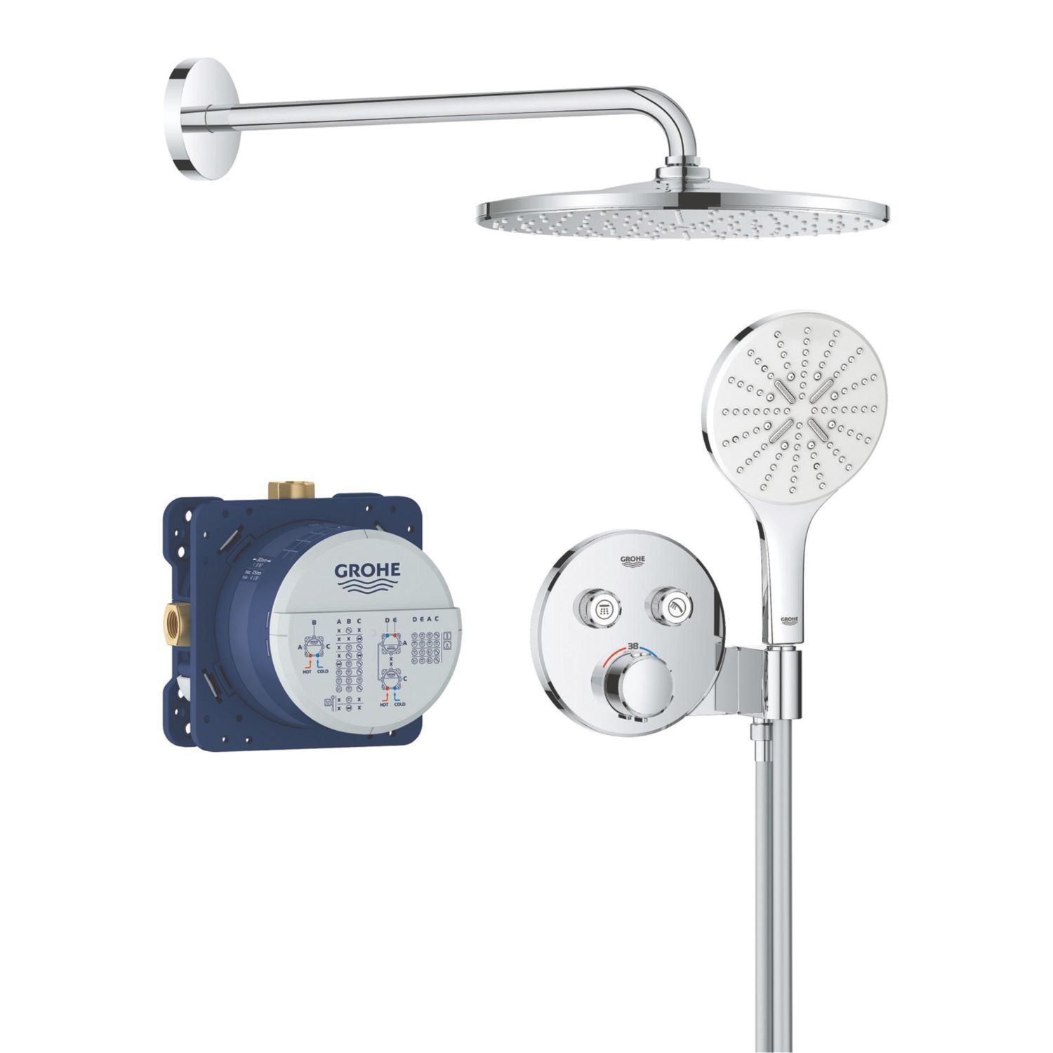 Grohe Precision SmartControl HP Rear-Fed Concealed Chrome Thermostatic Round Head Shower System 310 (969YX)