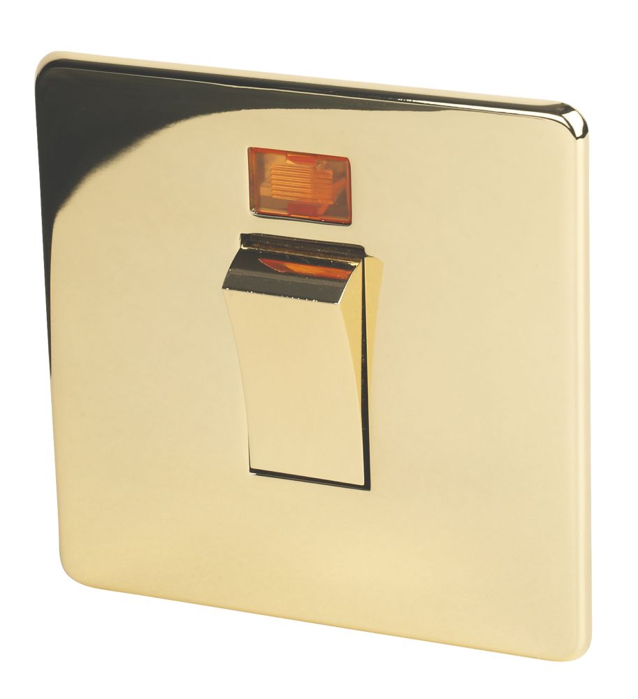 Crabtree Platinum 45A 1-Gang DP Cooker Switch Polished Brass with Neon