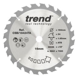 Trend  Wood/Chipboard/MDF Circular Saw Blade 184mm x 16mm 24T