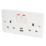 Hager Sollysta WMSS82-USBAC 13A 2-Gang 2P+E Switched Socket + 3.1A 15.5W 2-Outlet Type A & C USB Charger White