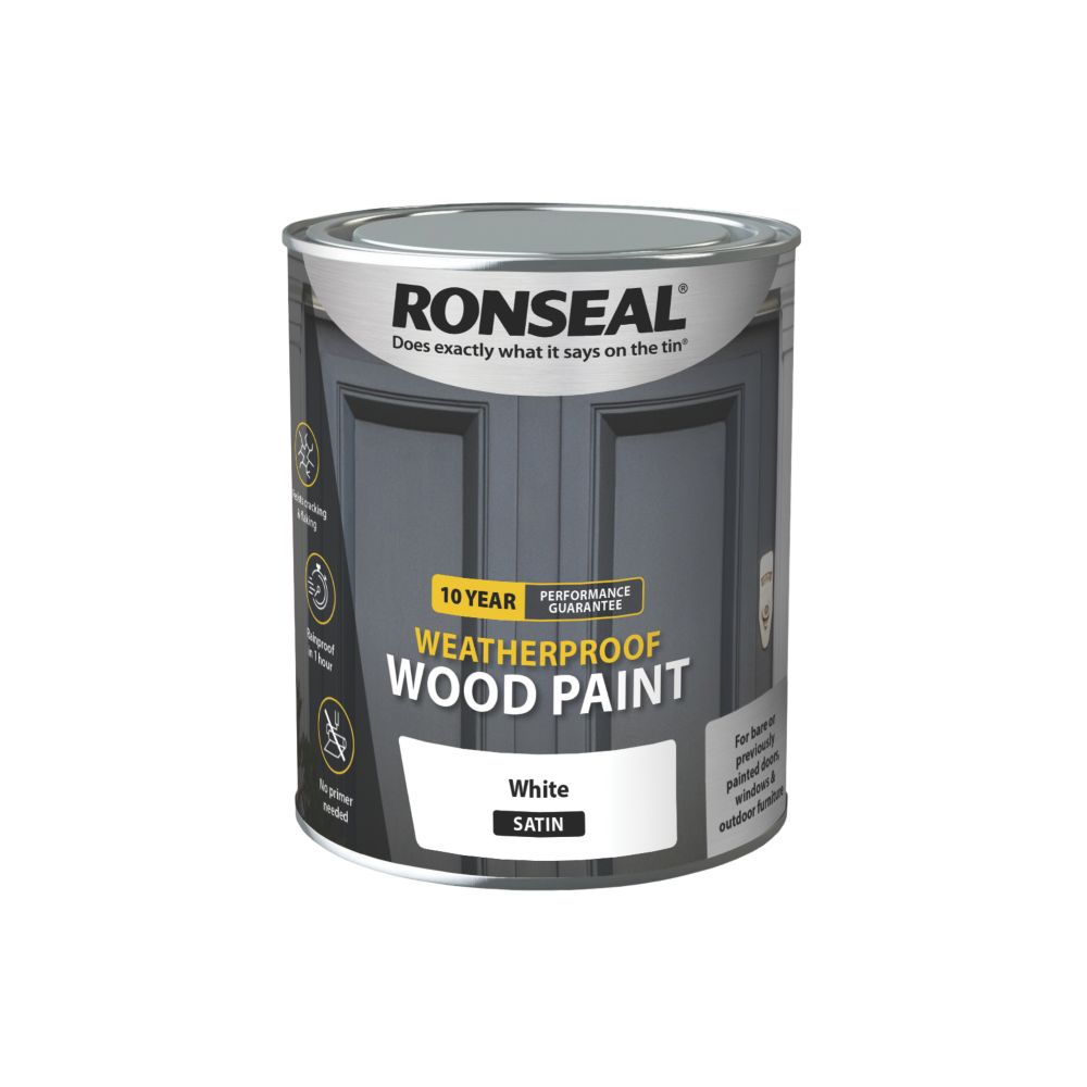 Ronseal 10-Year Exterior Wood Paint Satin White 750ml - Screwfix