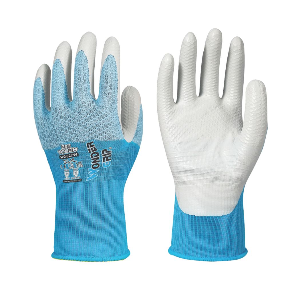 Wonder Grip WG-522W Bee-Tough Protective Work Gloves Blue / White X ...