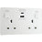 British General Evolve 13A 2-Gang SP Switched Socket + 3A 2-Outlet Type A & C USB Charger Pearlescent White with White Inserts
