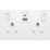 British General Evolve 13A 2-Gang SP Switched Socket + 3A 30W 2-Outlet Type A & C USB Charger Pearlescent White with White Inserts