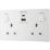 British General Evolve 13A 2-Gang SP Switched Socket + 3A 30W 2-Outlet Type A & C USB Charger Pearlescent White with White Inserts