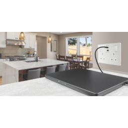British General Evolve 13A 2-Gang SP Switched Socket + 3A 30W 2-Outlet Type A & C USB Charger Pearlescent White with White Inserts