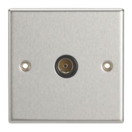 Contactum iConic 1-Gang Isolated Female Coaxial TV Socket Brushed Steel with Black Inserts