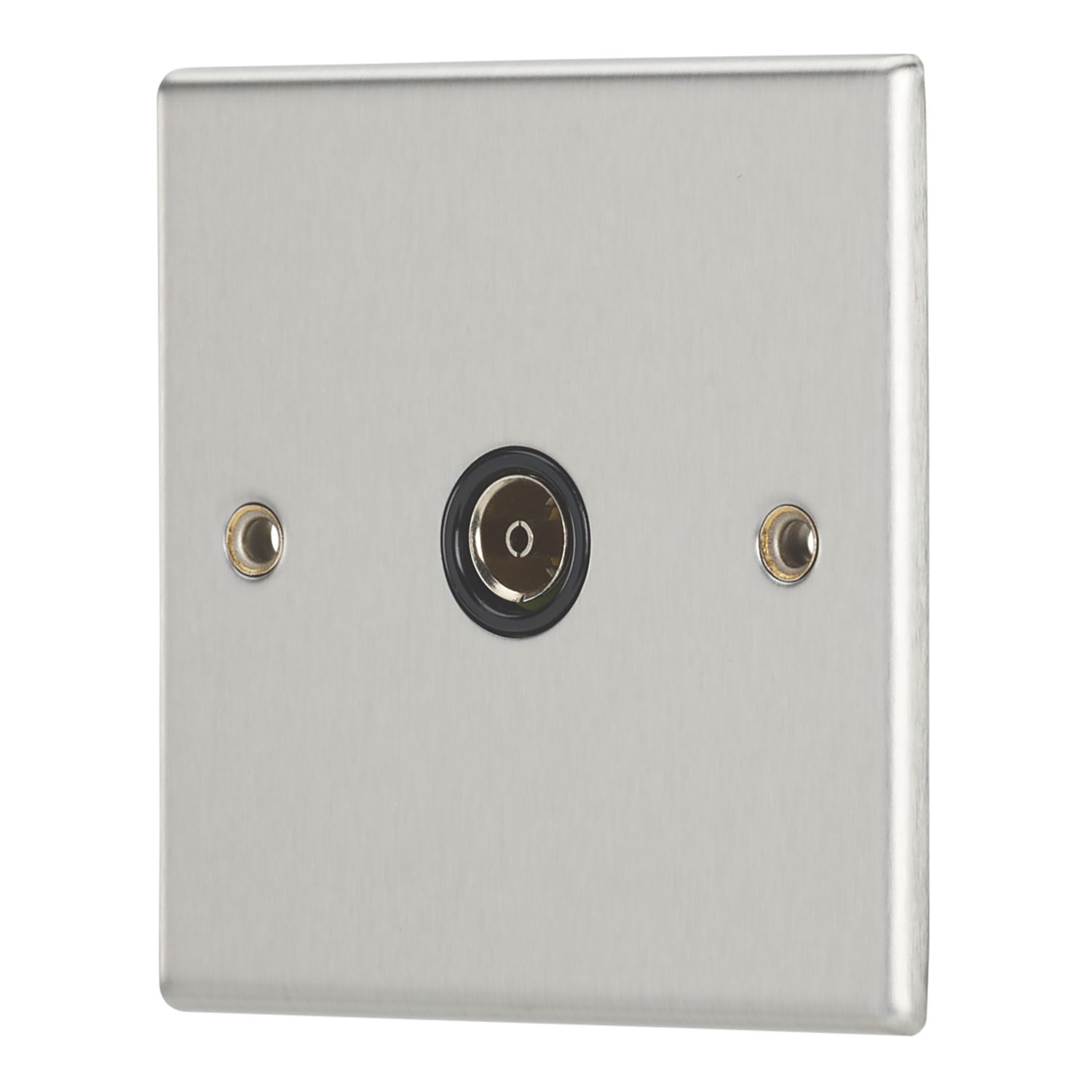 Contactum iConic 1-Gang Isolated Female Coaxial TV Socket Brushed Steel with Black Inserts (970RP)