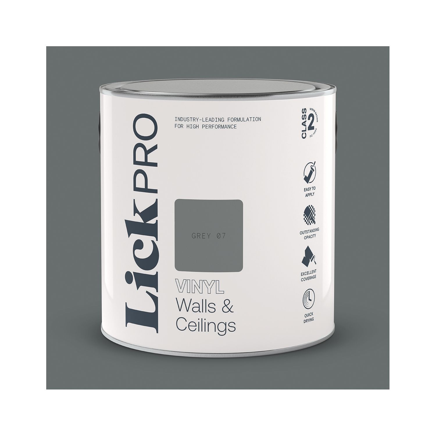 LickPro 2.5Ltr Grey 07 Vinyl Matt Emulsion Paint (970TM)