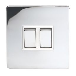 LAP  10AX 2-Gang 2-Way Light Switch  Polished Chrome with White Inserts