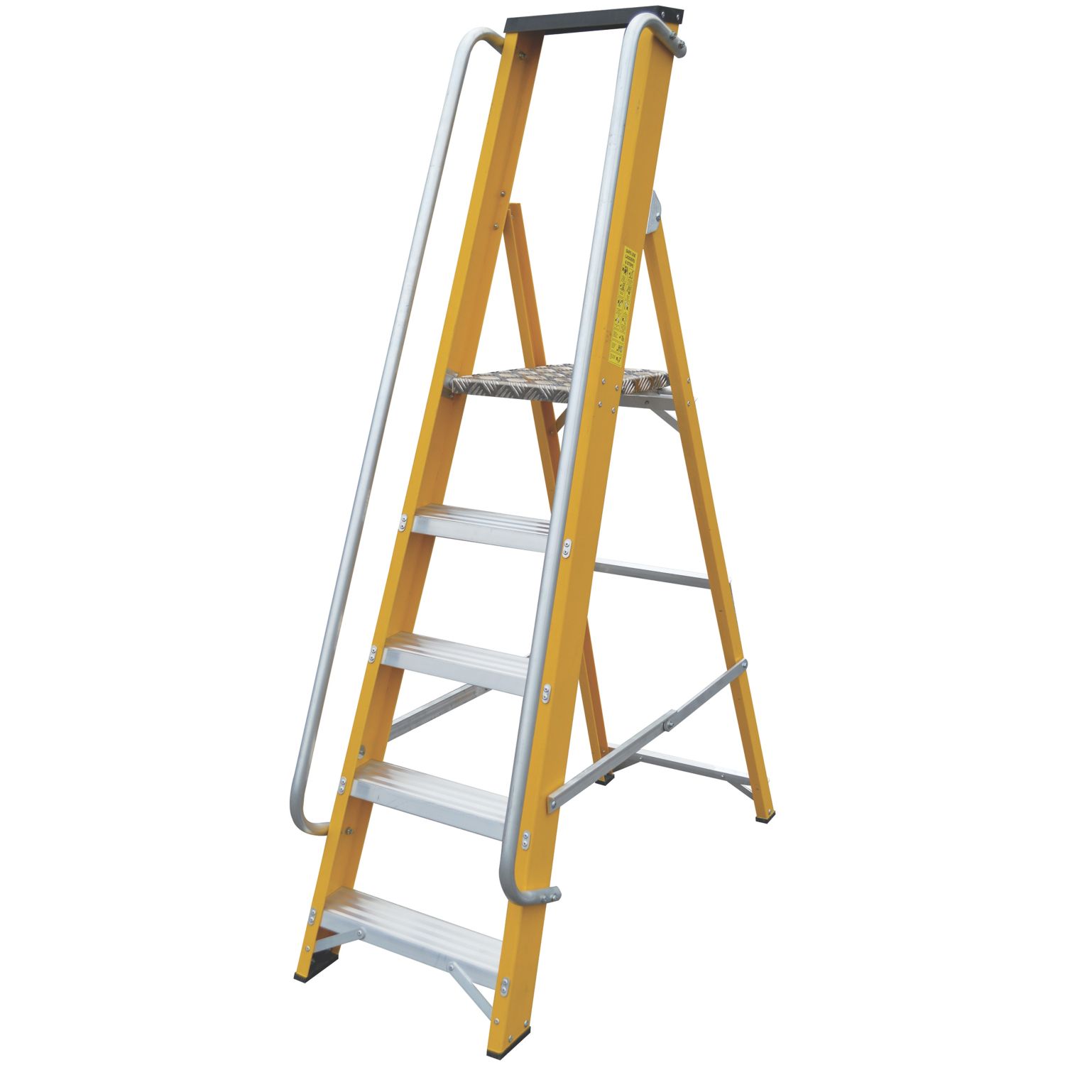 Lyte Fibreglass 1.67m 5 Step Platform Step Ladder With Handrail (971FG)