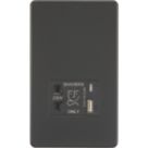 Knightsbridge  2-Gang Single Voltage Shaver Socket+ 2.4A 12W 2-Outlet Type A & C USB Charger 230V Matt Black with Black Inserts