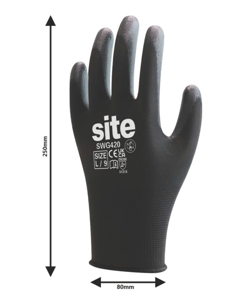 Site SWG420 PU Palm Gloves Black Large - Screwfix