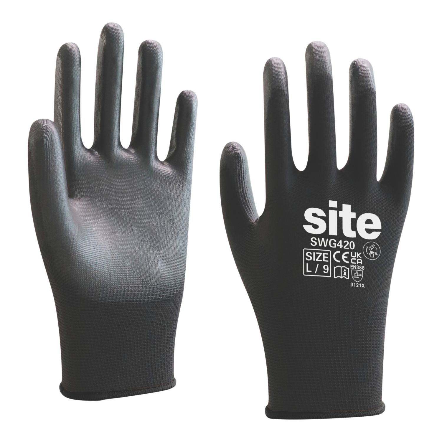 Site SWG420 PU Palm Gloves Black Large (971YW)