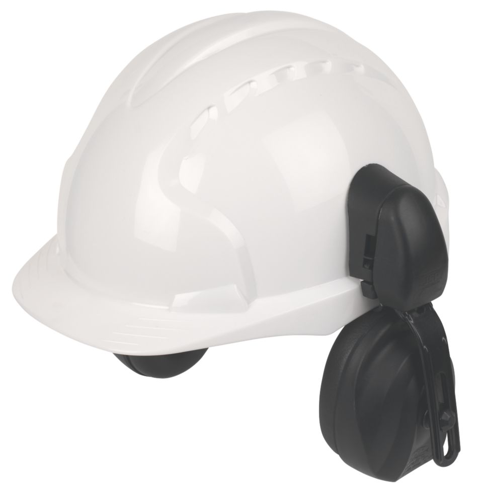 JSP EVO3 Comfort Plus Adjustable Safety Helmet with Ear Defenders White