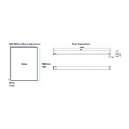 Palermo Showerwall Glass Matt Black 1950mm x 900mm x 8mm