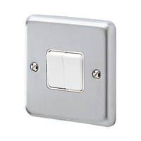 MK Albany Plus 10AX 2-Gang 2-Way Switch  Brushed Chrome with White Inserts