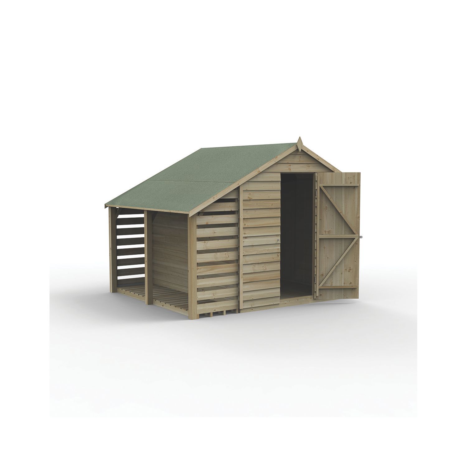 Forest 4Life 6' x 8' (Nominal) Apex Overlap Timber Shed with Lean-To & Assembly (972FL)