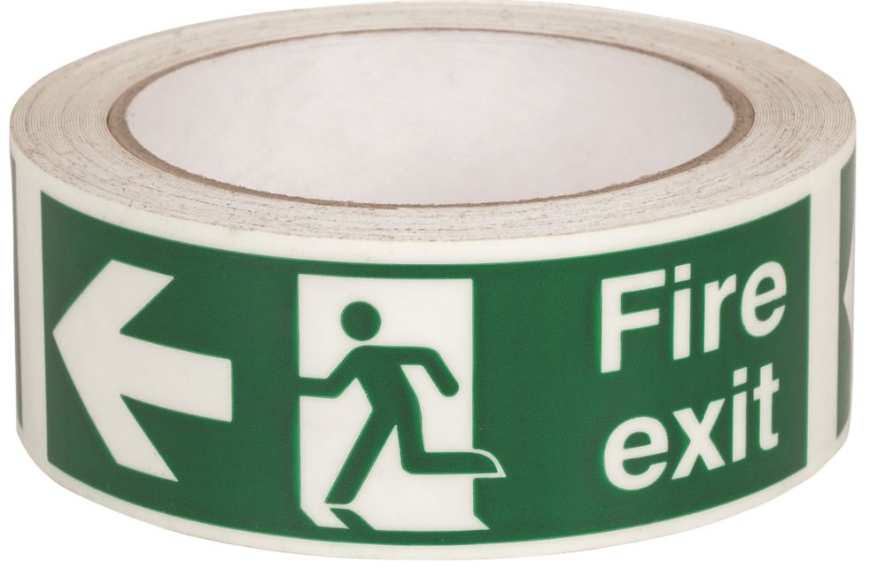 Nite-Glo Fire Exit Left Tape Green & White 10m x 40mm