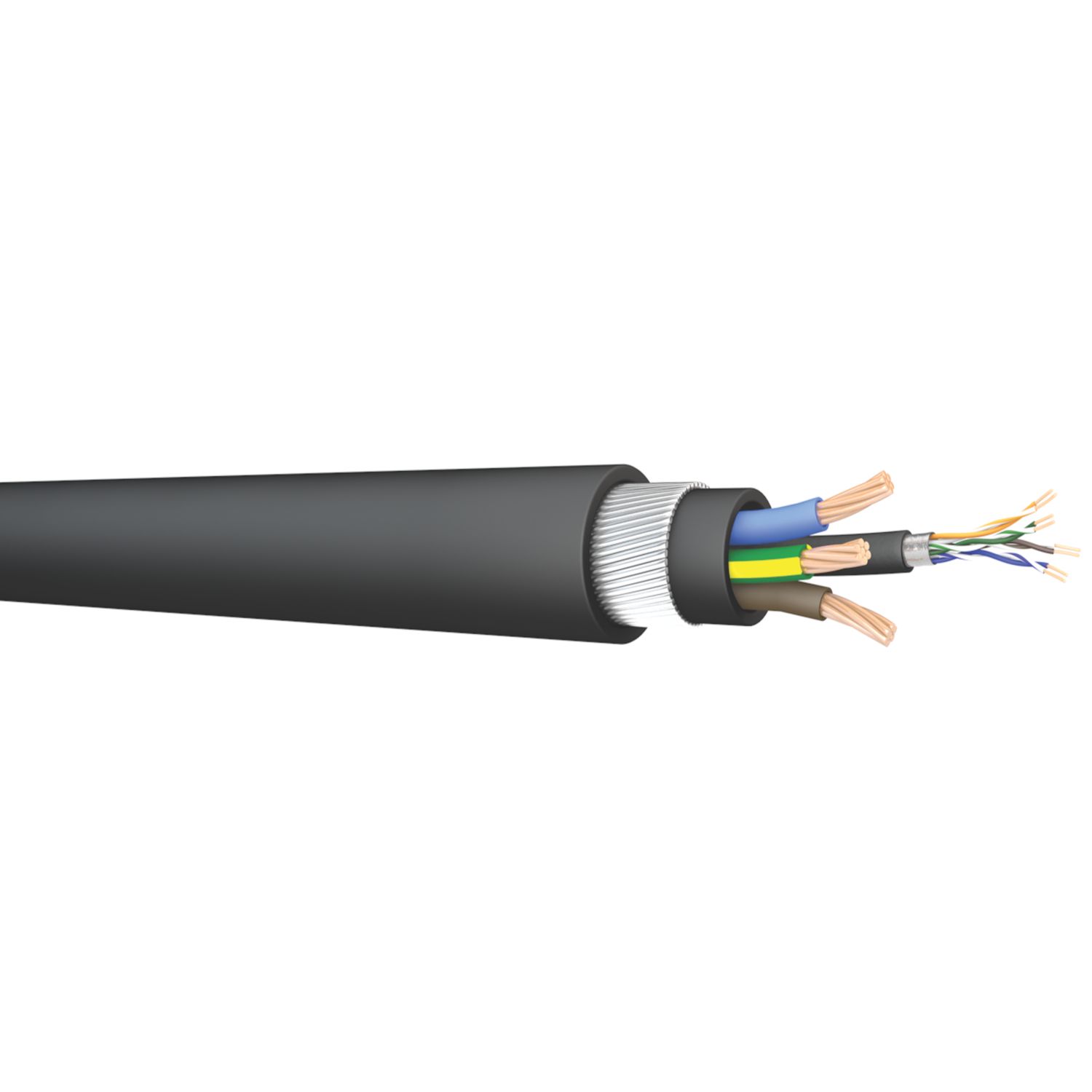 Prysmian PRY-EV Black 3-Core 6mm² & Cat 5e 4-Pair Armoured EV Charging Cable 25m Coil (972RE)