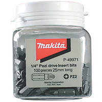 Makita P-49971 ¼" Hex Shank PZ2 Screwdriver Bits 100 Pack