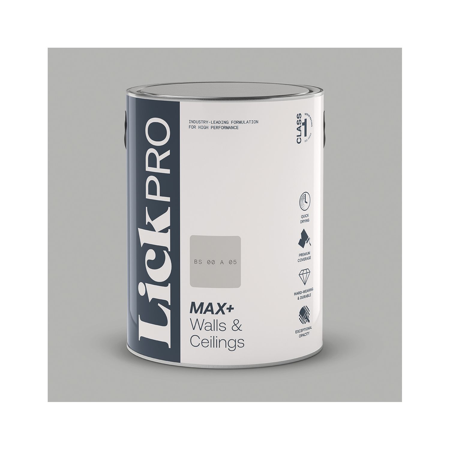 LickPro Max+ 5Ltr Grey BS 00 A 05 Eggshell Emulsion Paint (973JY)