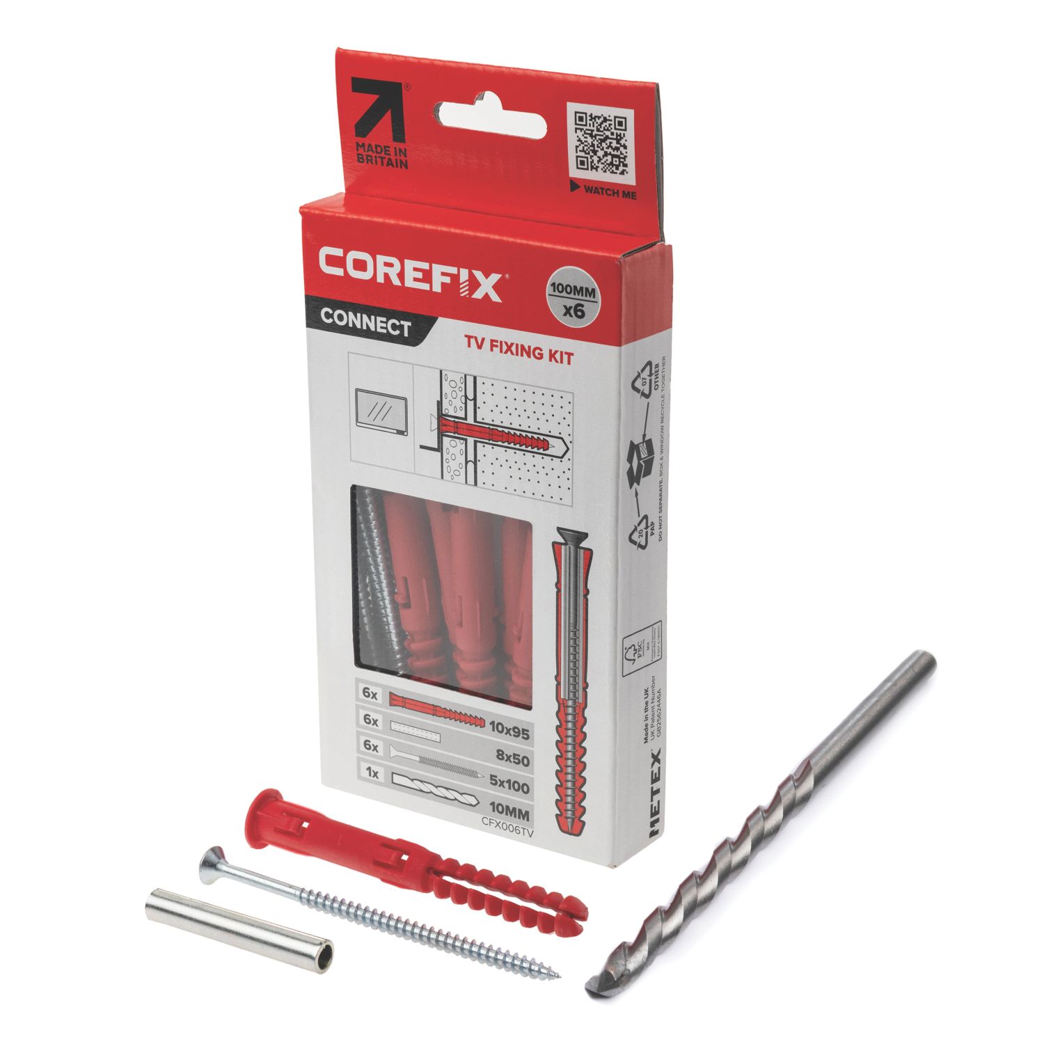 Corefix Connect Metal & Plastic 100 Heavy Duty TV Wall Fixing Kit 10mm x 95mm 6 Pack (973KJ)
