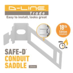 D-Line Pre-Galvanised Steel Safe-D Conduit Saddles 25mm White 100 Pack