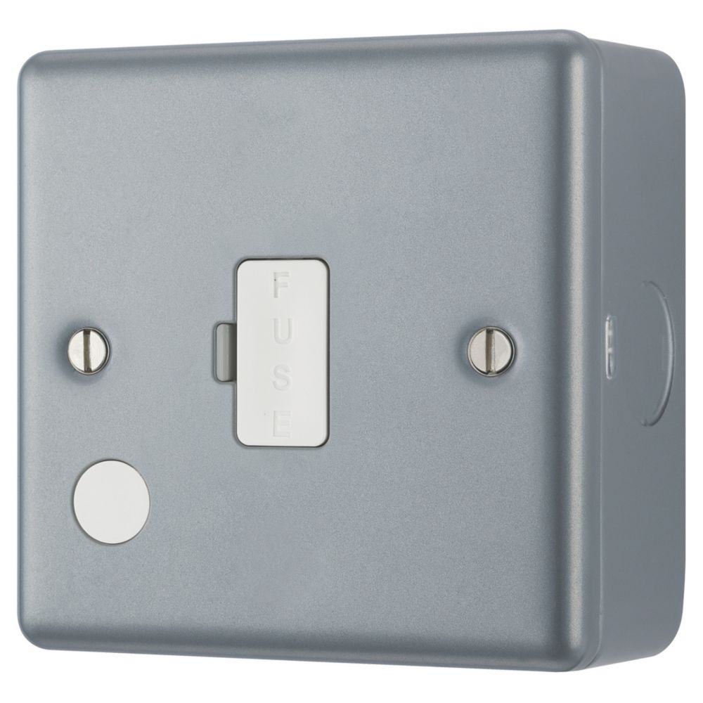 British General  13A Unswitched Metal Clad Fused Spur & Flex Outlet   with White Inserts