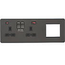 Knightsbridge SFR992LSB 13A 2-Gang DP Combination Plate + 4.0A 18W 2-Outlet Type A & C USB Charger Smoked Bronze with Black Inserts