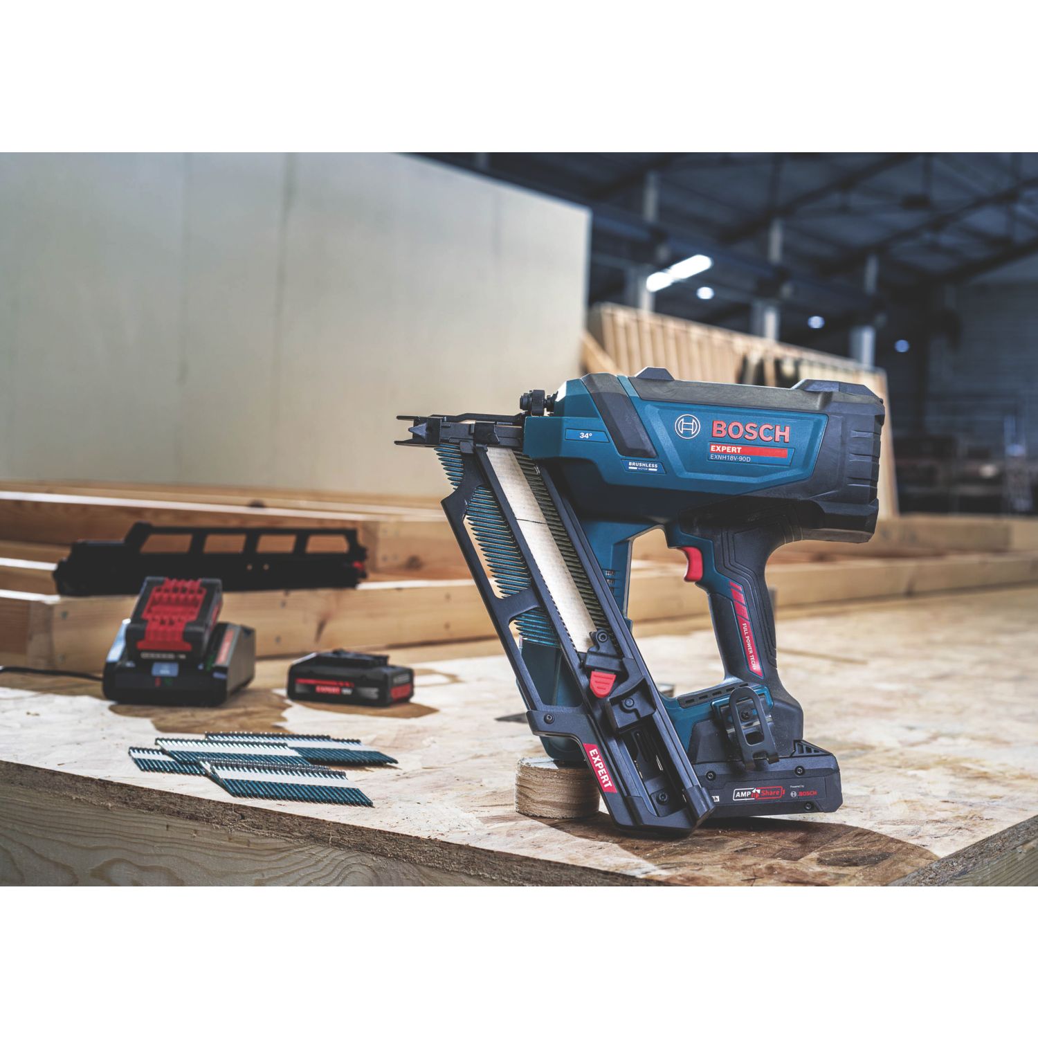 Bosch Expert 06019R1002 3.3mm 18V Li-Ion AMPShare Brushless First Fix Cordless Nail Gun - Bare (974AW)
