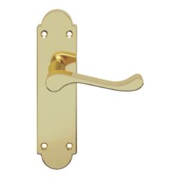 Cooke & Lewis Lulworth Fire Rated Latch Lever on Backplate Handle Pair Polished Brass