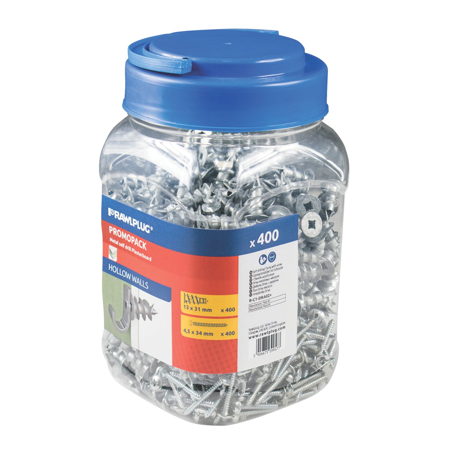 Rawlplug Self-Drilling Plasterboard Fixings Steel 31mm 400 Pack (974HT)