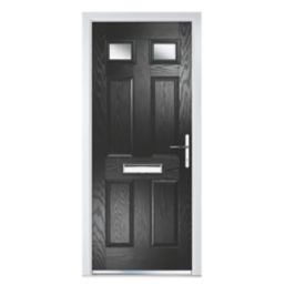 Crystal  4-Panel 2-Light Left or Right-Handed Black Composite Front Door 2055mm x 920mm