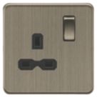 Knightsbridge Screwless 13A 1-Gang DP Switched Single Socket Antique Brass  with Black Inserts