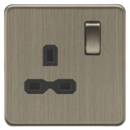 Knightsbridge Screwless 13A 1-Gang DP Switched Single Socket Antique Brass  with Black Inserts