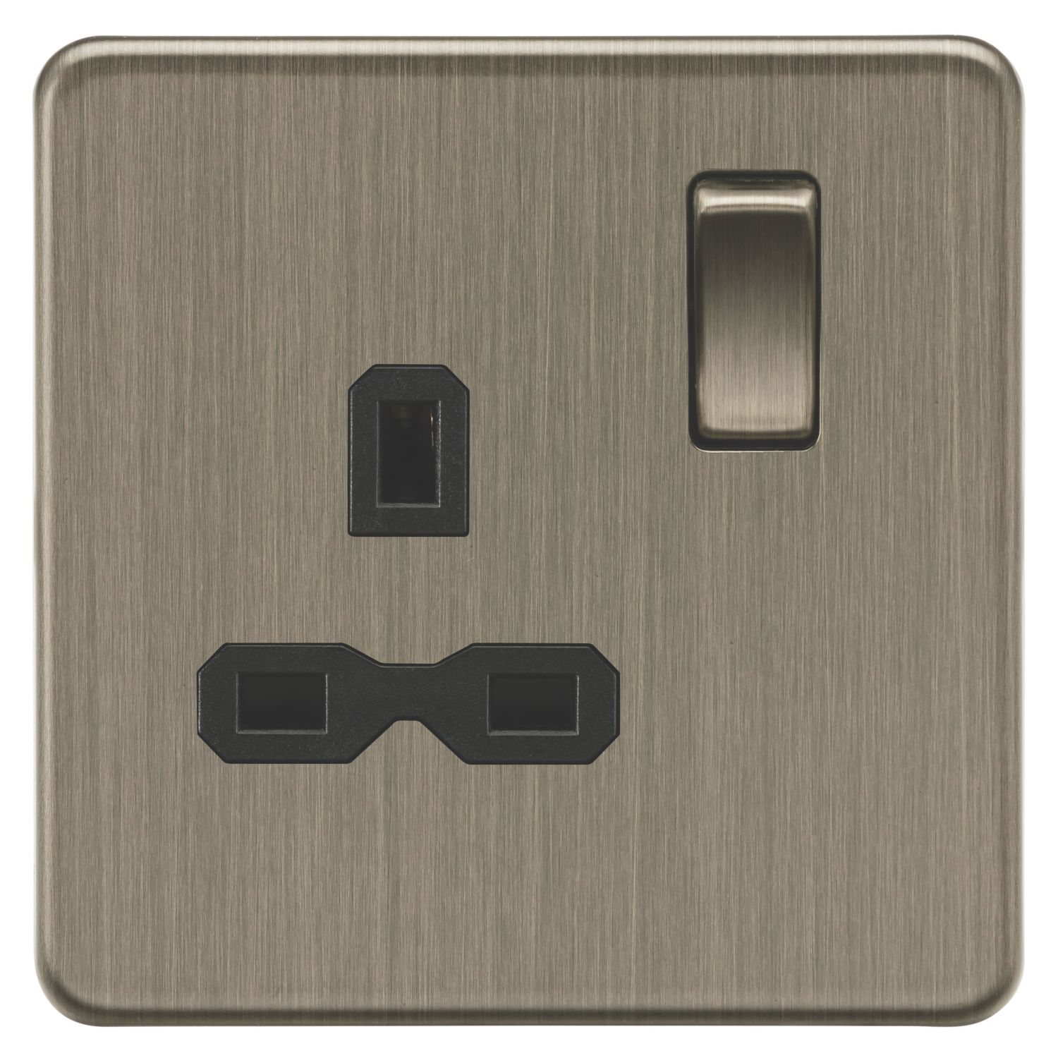 Knightsbridge Screwless 13A 1-Gang DP Switched Single Socket Antique Brass with Black Inserts (975CR)