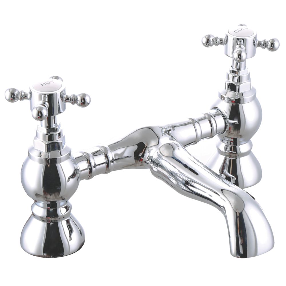 ETAL Eden Polished Chrome 139mm Deck Mounted Cross Head 2 Tap Holes Bath Mixer Tap - Screwfix
