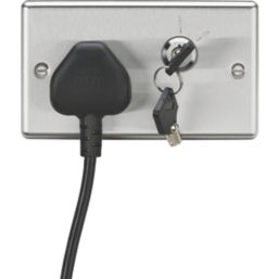 Knightsbridge  13A Key Switch 1-Gang DP Switched Socket Brushed Chrome with White Inserts