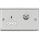 Knightsbridge CL9LOCKBCW 13A Key Switch 1-Gang DP Switched Socket Brushed Chrome with White Inserts