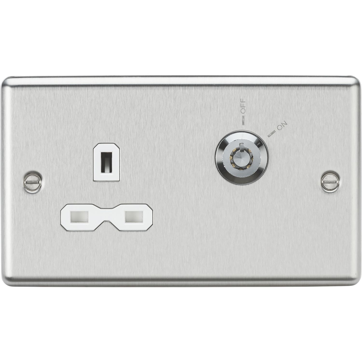 Knightsbridge 13A Key Switch 1-Gang DP Switched Socket Brushed Chrome with White Inserts (975TY)