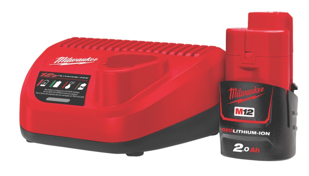 Refurb Milwaukee M12 NRG-201 12V 2.0Ah Li-Ion RedLithium Battery & Charger Set