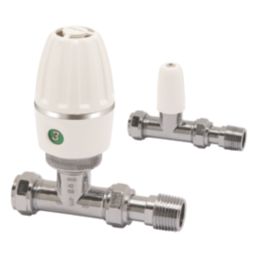 Terrier Terrier 3 15mm x 1/2" White/Chrome Straight & L/S Standard Thermostatic Radiator Valve & Lockshield