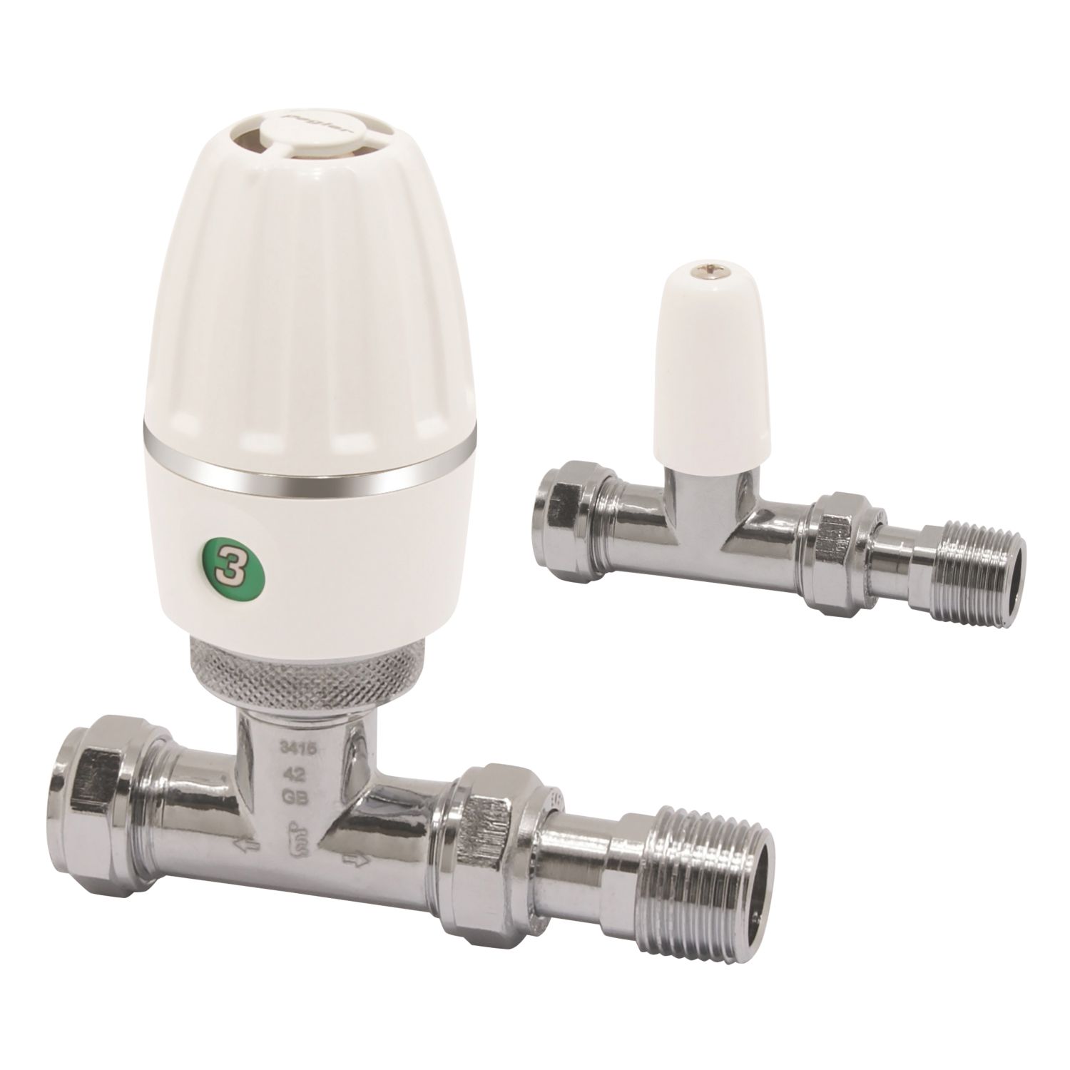 Terrier Terrier 3 15mm x 1/2" White/Chrome Straight & L/S Standard Thermostatic Radiator Valve & Lockshield (9761V)