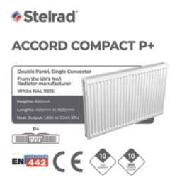 Stelrad 600mm x 1100mm 4722BTU White Type 21 Convector Radiator