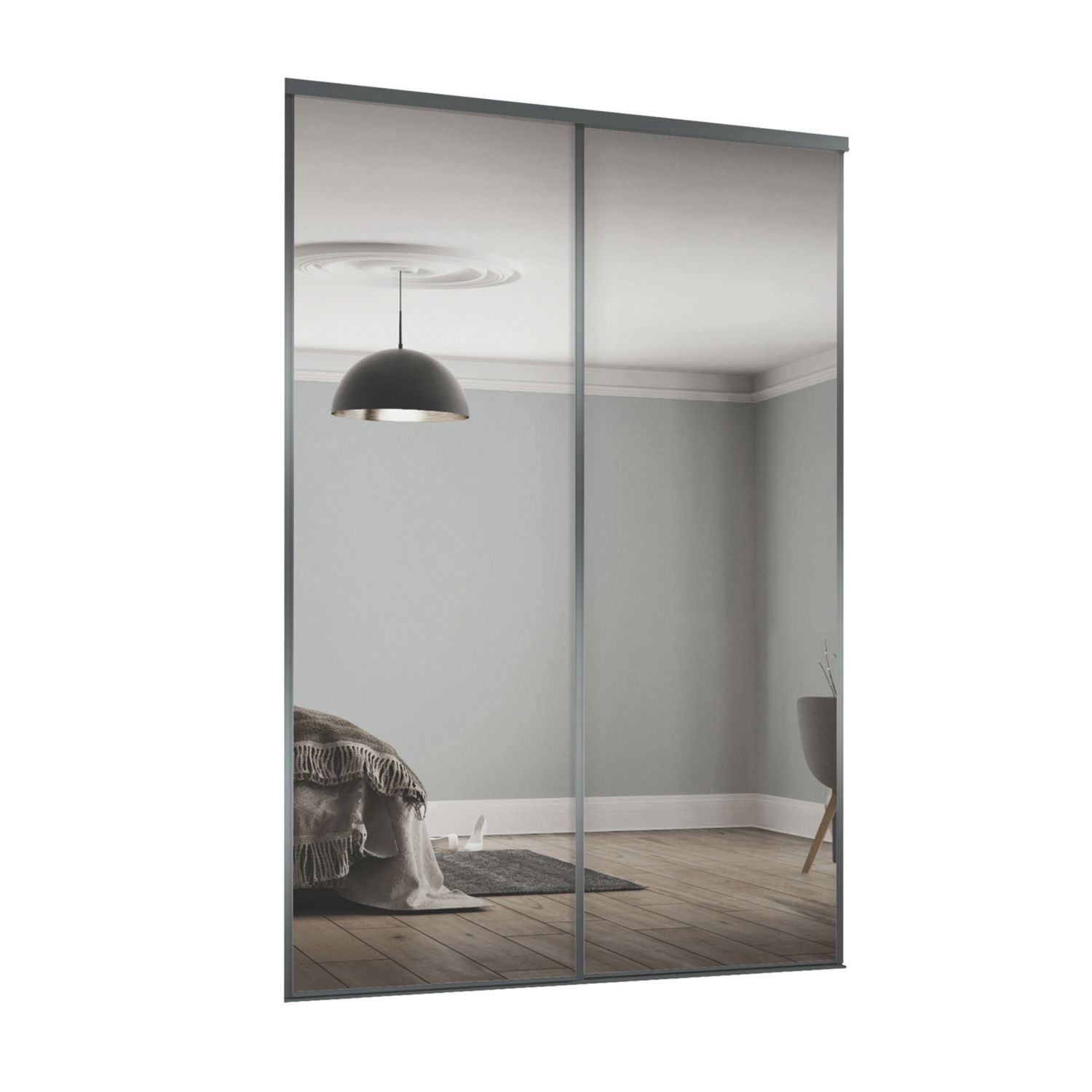Spacepro Classic 2-Door Sliding Wardrobe Door Kit Graphite Frame Mirror Panel 1489mm x 2260mm (976KJ)